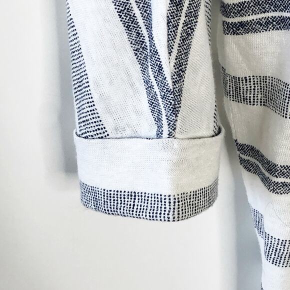 Athleta Small Linen Top Blue Stripe Long Sleeve NEW - Picture 4 of 6